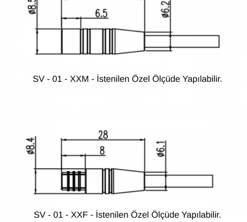 2 Pimli Su Geçirmez DC Güç Bağlantı Soketi 0,3 mm² Mini Waterproof